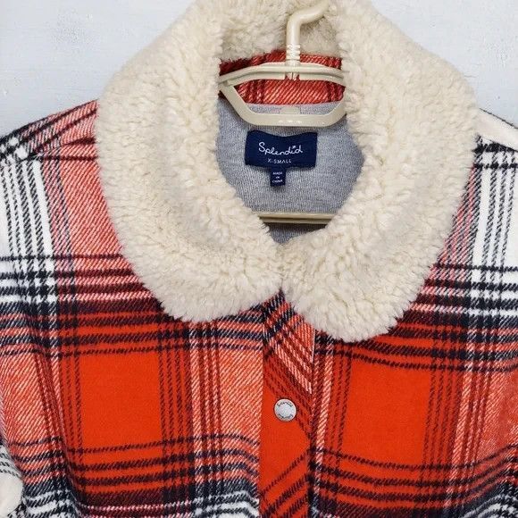 Splendid Bomber Jacket Red Plaid Flannel Fleece-Lined Collar Snap Button Elastic - Picture 3 of 10